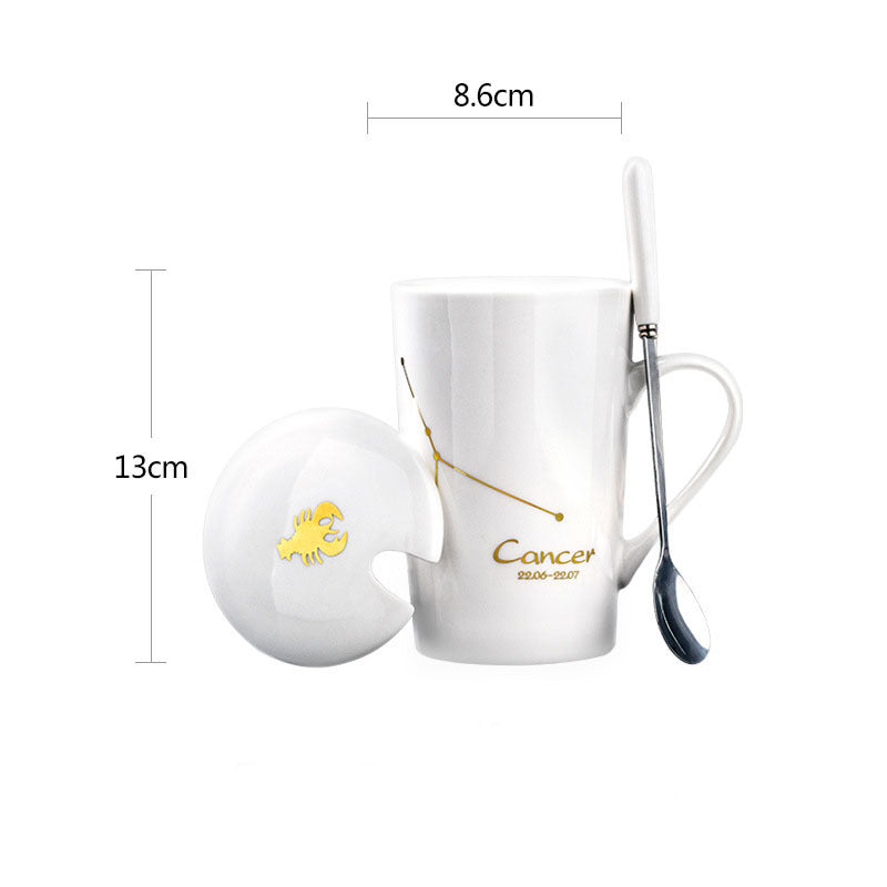 Ceramic Constellation / Zodiac Mug with Spoon & Lid