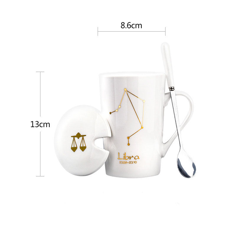 Ceramic Constellation / Zodiac Mug with Spoon & Lid