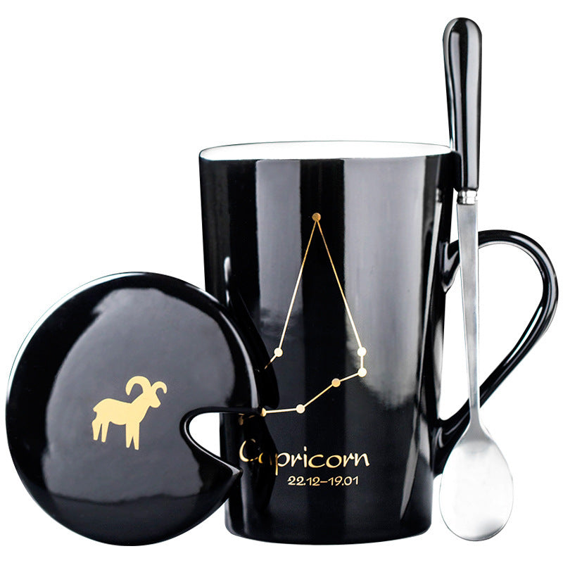 Ceramic Constellation / Zodiac Mug with Spoon & Lid