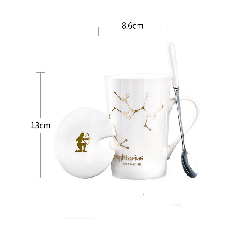 Ceramic Constellation / Zodiac Mug with Spoon & Lid