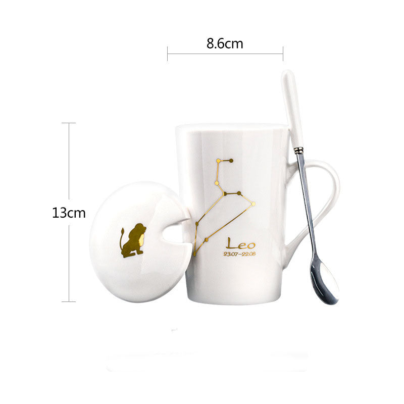 Ceramic Constellation / Zodiac Mug with Spoon & Lid