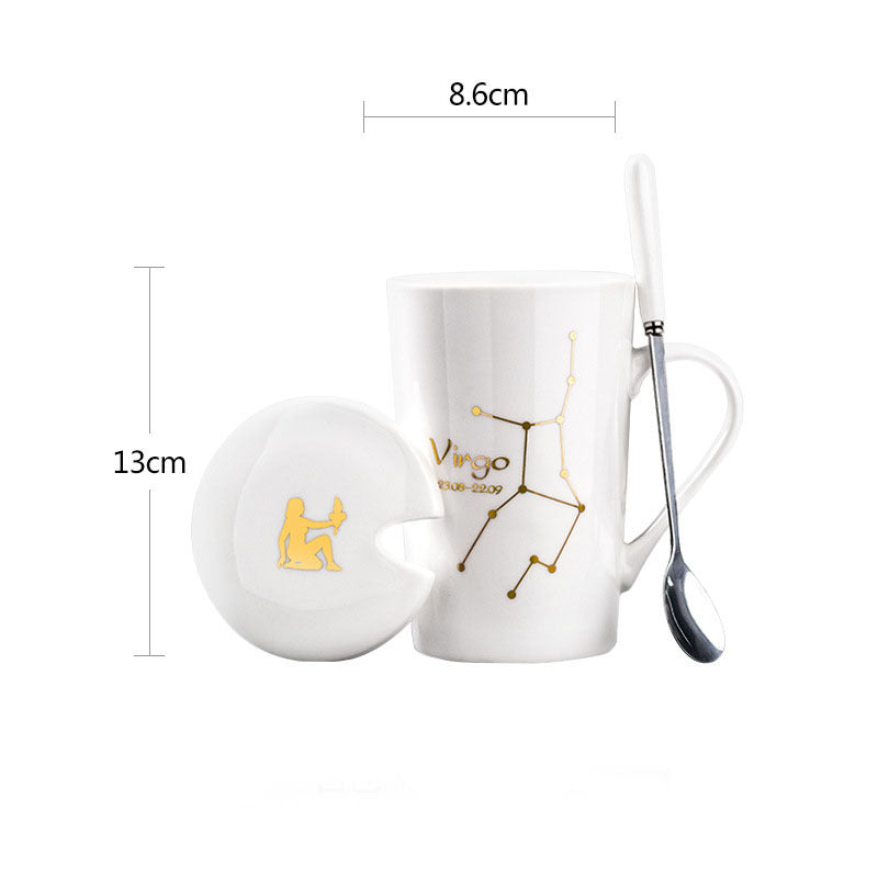 Ceramic Constellation / Zodiac Mug with Spoon & Lid