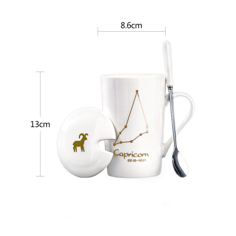 Ceramic Constellation / Zodiac Mug with Spoon & Lid