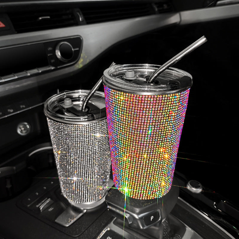 Rhinestone Stainless Steel Straw Coffee Cup