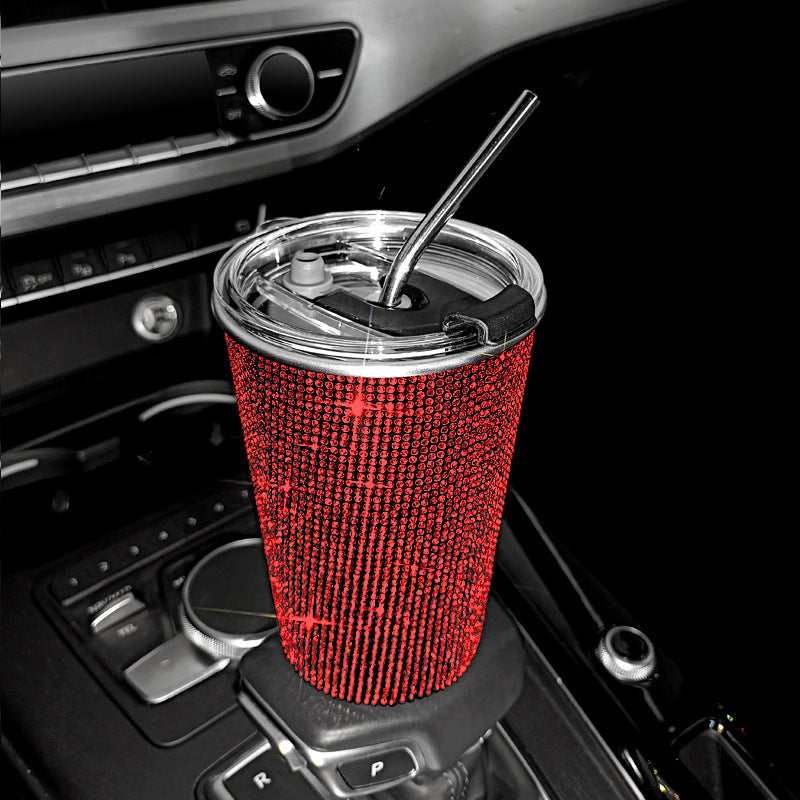 Rhinestone Stainless Steel Straw Coffee Cup