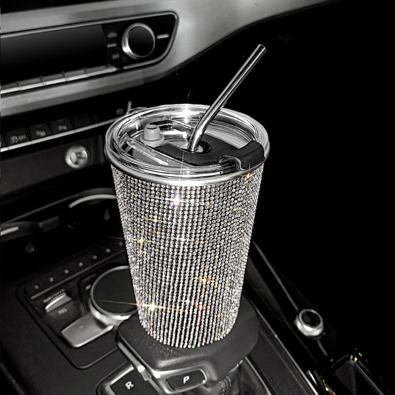 Rhinestone Stainless Steel Straw Coffee Cup