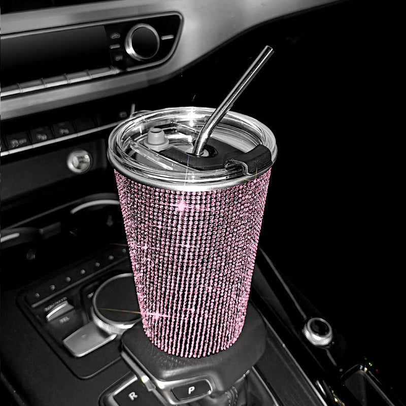 Rhinestone Stainless Steel Straw Coffee Cup