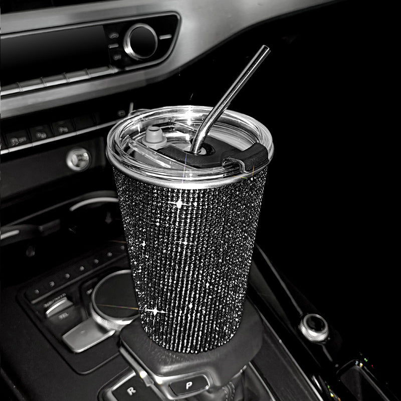 Rhinestone Stainless Steel Straw Coffee Cup