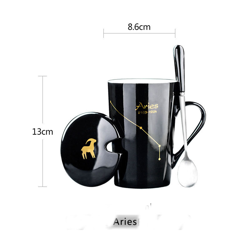 Ceramic Constellation / Zodiac Mug with Spoon & Lid