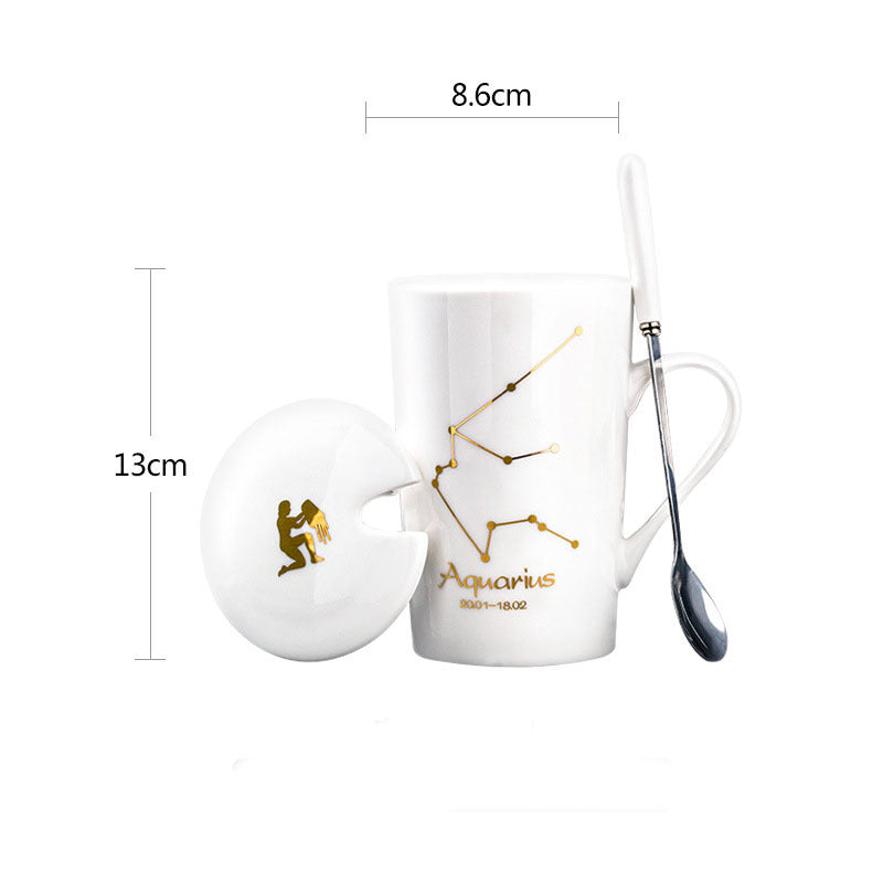 Ceramic Constellation / Zodiac Mug with Spoon & Lid