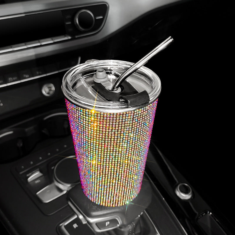 Rhinestone Stainless Steel Straw Coffee Cup