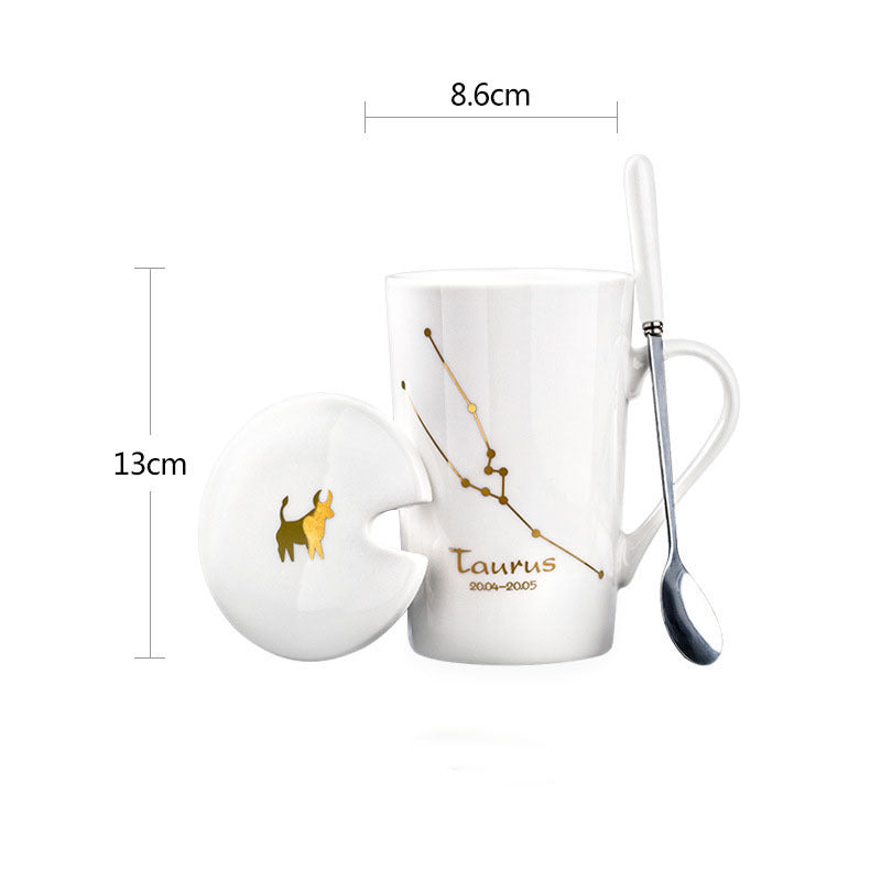 Ceramic Constellation / Zodiac Mug with Spoon & Lid